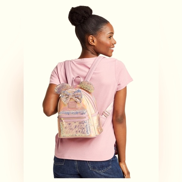 NWOT Loungefly Disney Parks Minnie Mouse Earidescent Mini Backpack 50th - Picture 2 of 16